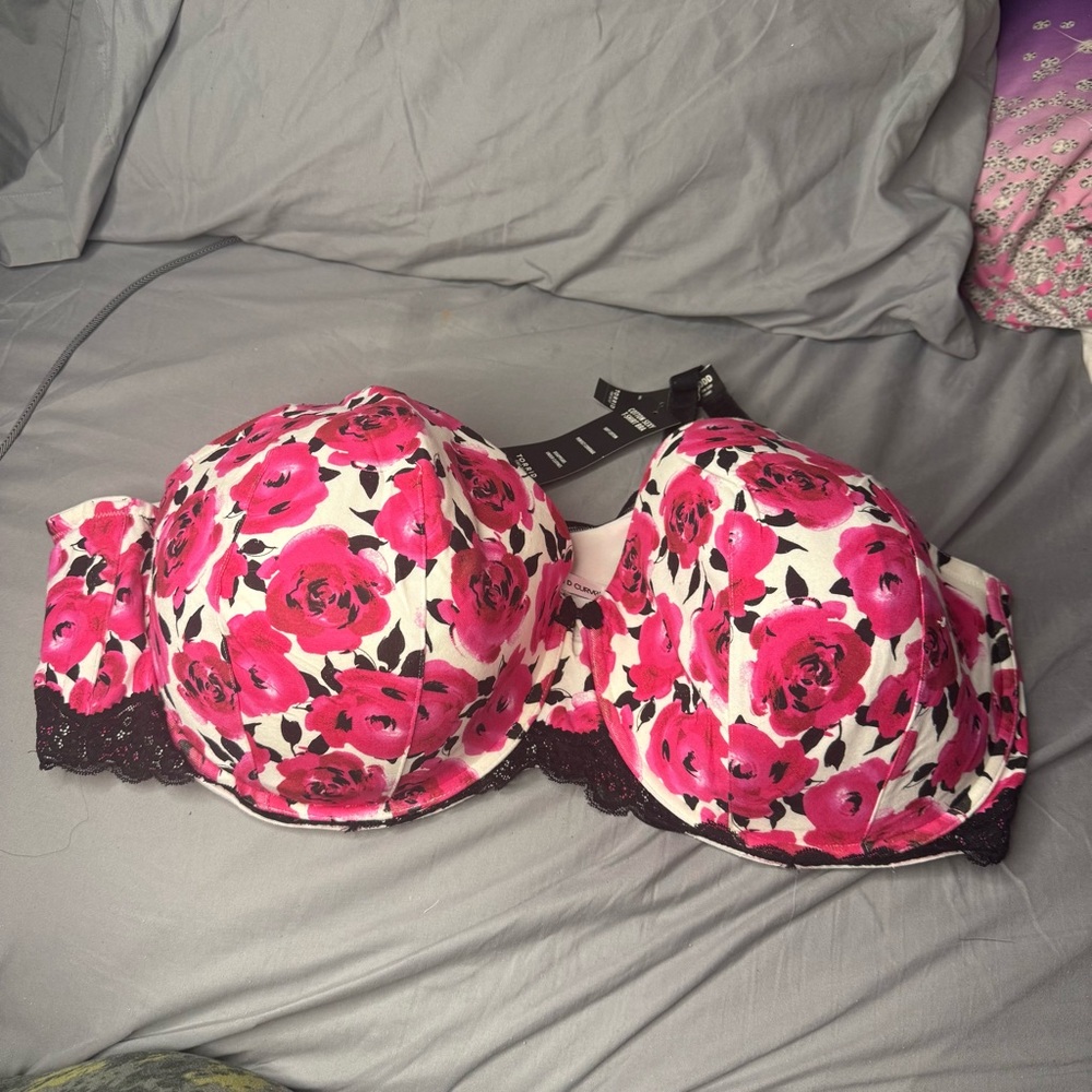Torrid Pink and Black Floral Lace Bra